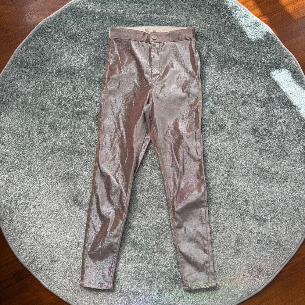 Shimmer velvet skinny pants metallic sheen
